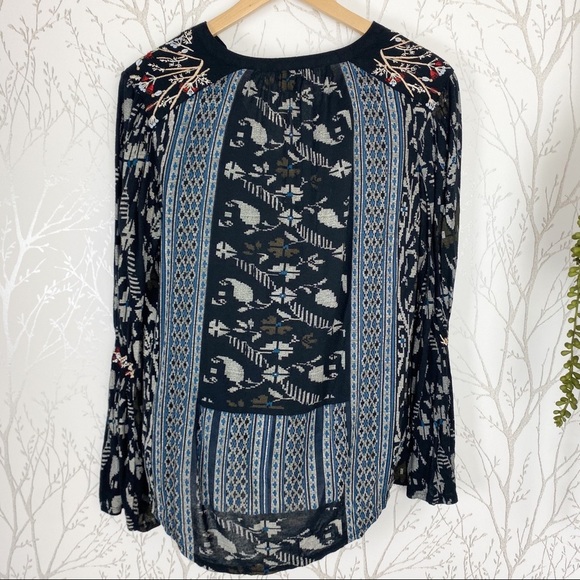 LUCKY BRAND Mixed Print Peasant Blouse Aztec Small - Picture 2 of 10